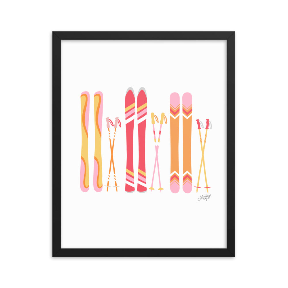 Ilustración de esquí (paleta cálida) - Lámina enmarcada